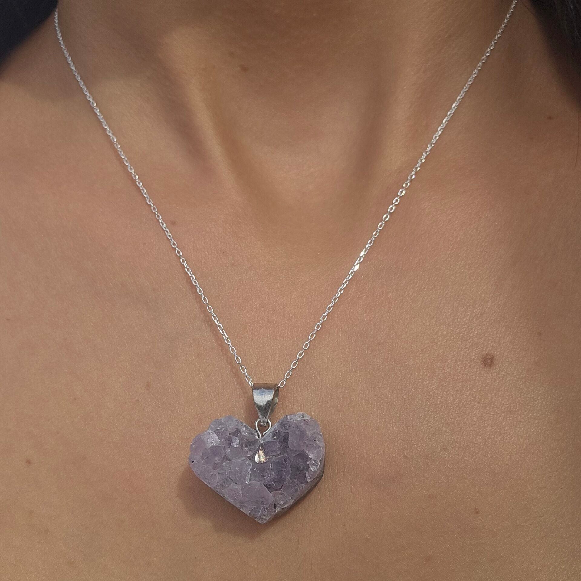 Collier d'Argent 925 avec Cœur Améthyste Brute - Équilibre Éclatant