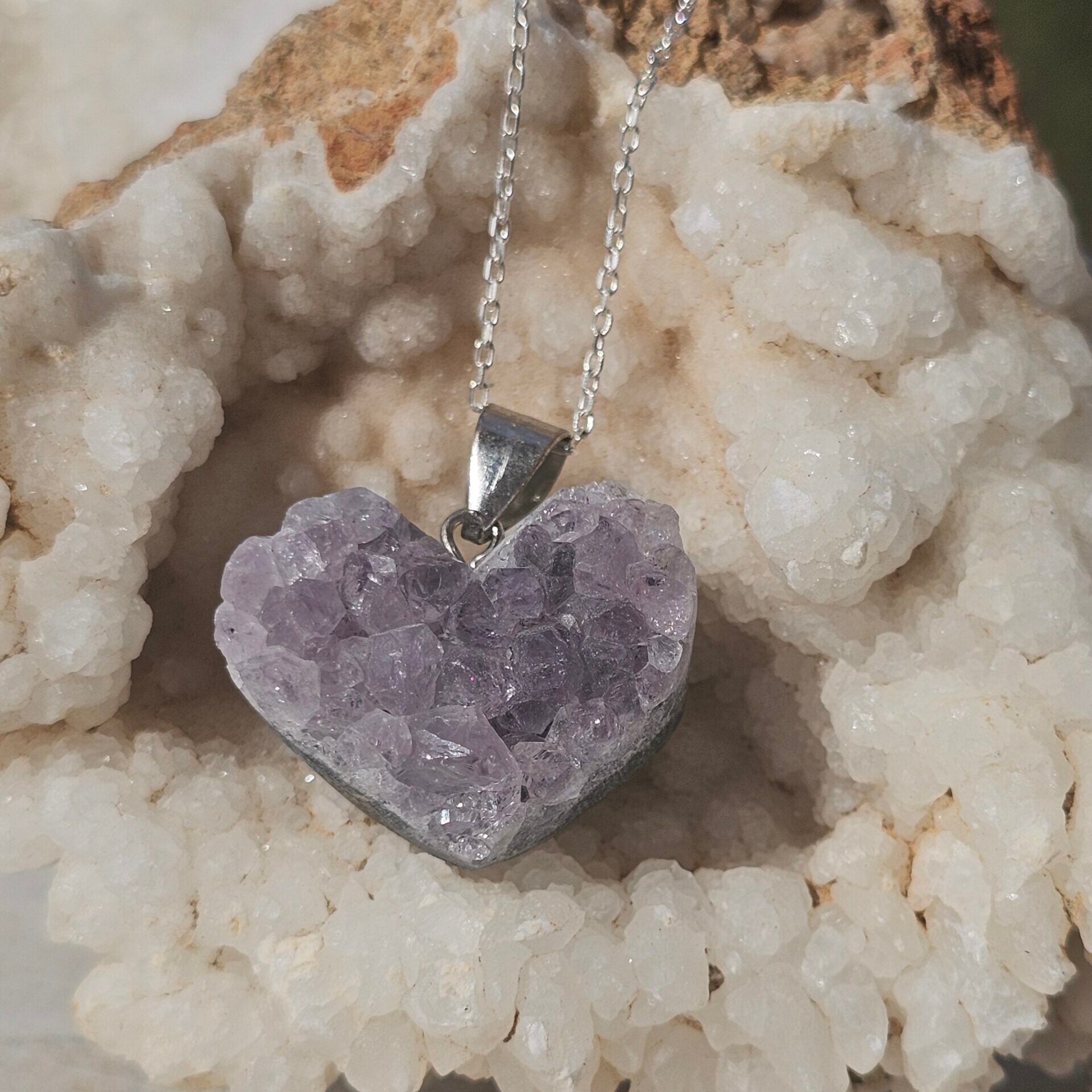 Collier d'Argent 925 avec Cœur Améthyste Brute - Équilibre Éclatant
