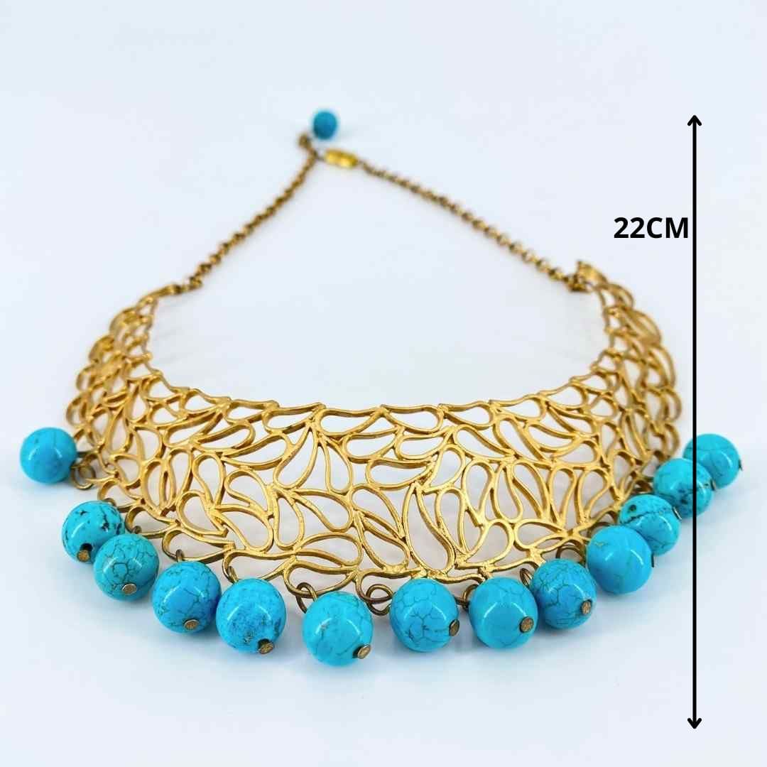قلادة نحاسية مع حبات فيروزية - مجوهرات خرزية أنيقة وفريدة للنساء