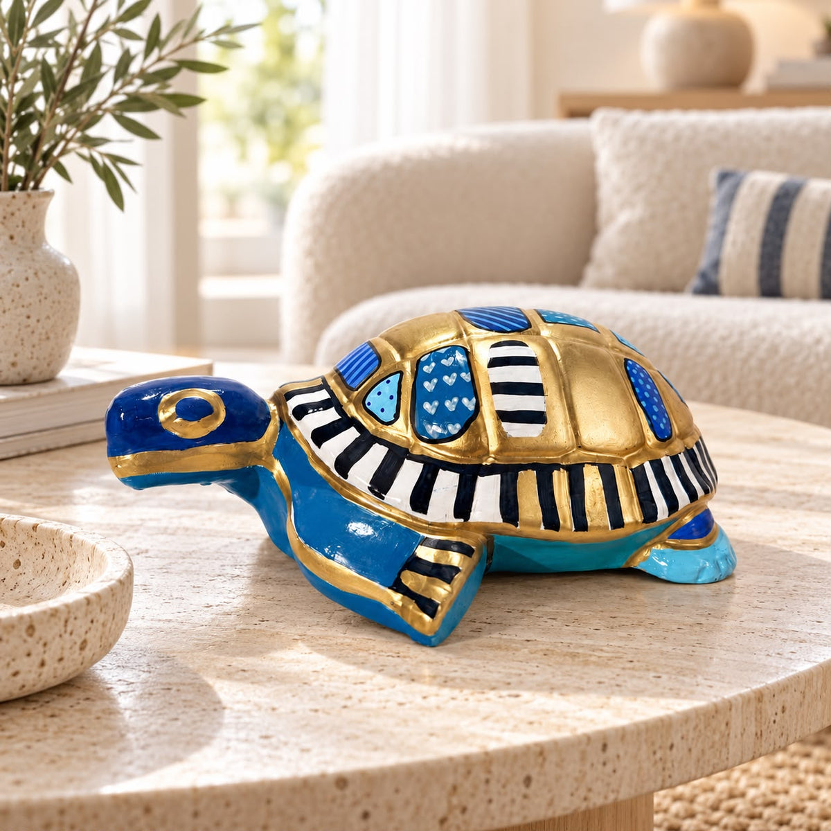 Sculpture tortue bleu et doré une touche d'élégance unique