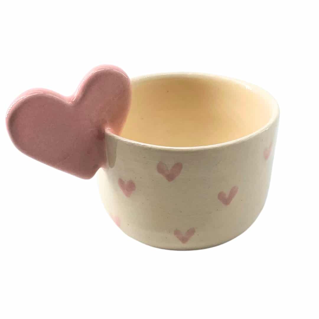 Mug "heart" en céramique fait main avec assiette pour café turc ou espresso