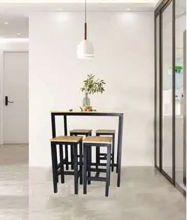 Table haute avec 4 tabourets Aluminium & bois