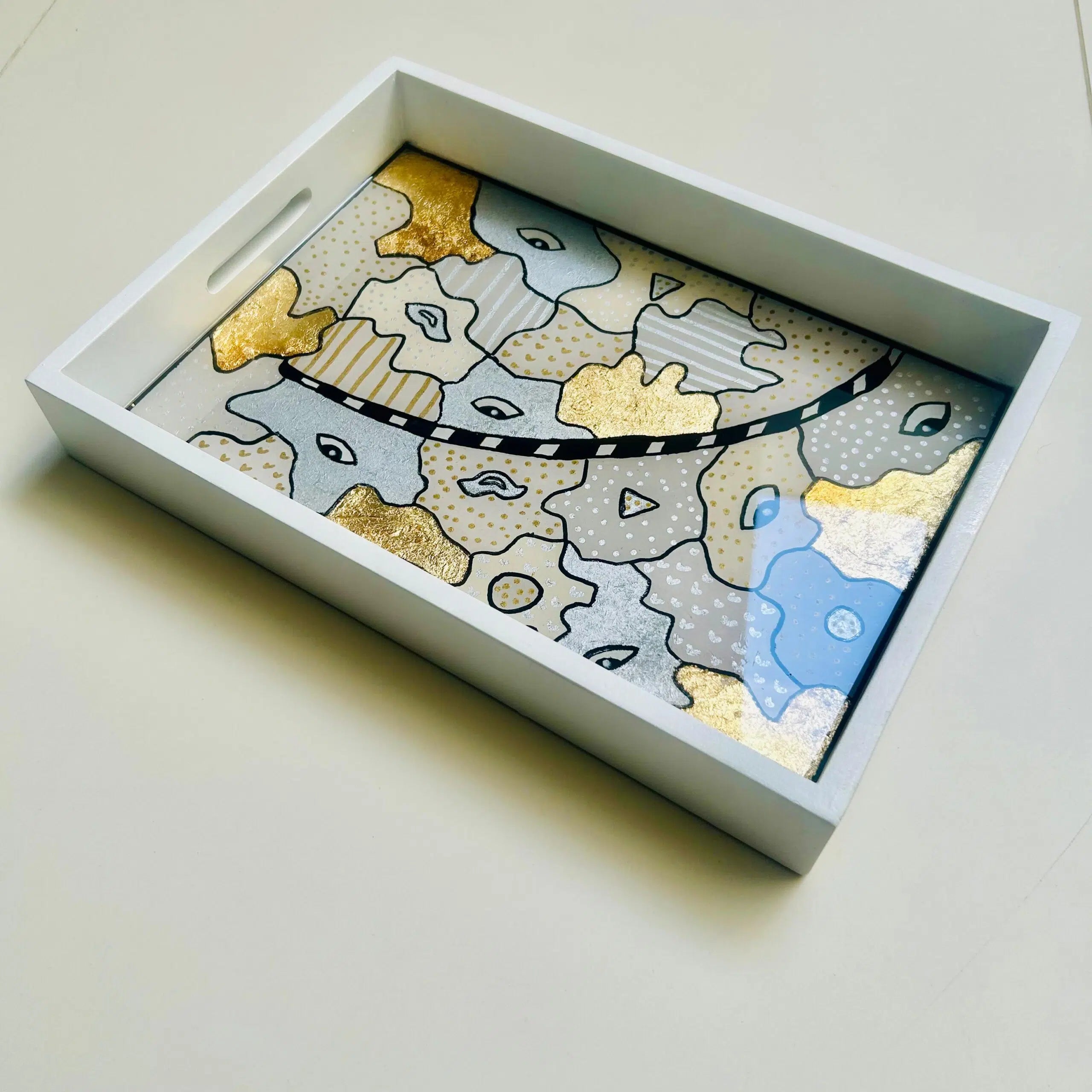Plateau rectangulaire bois avec fond artistique 25 X 35 cm