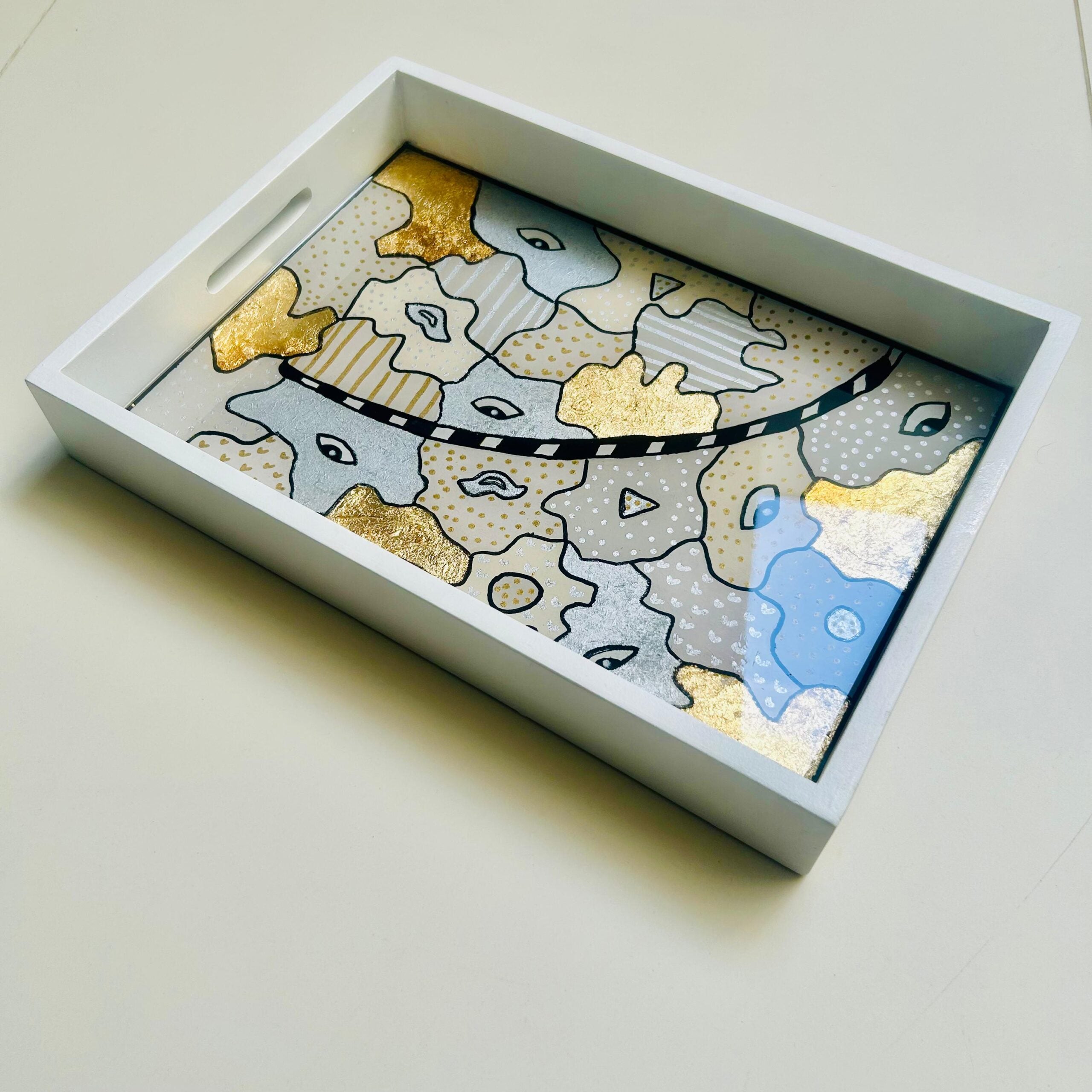 Plateau rectangulaire bois avec fond artistique 25 X 35 cm