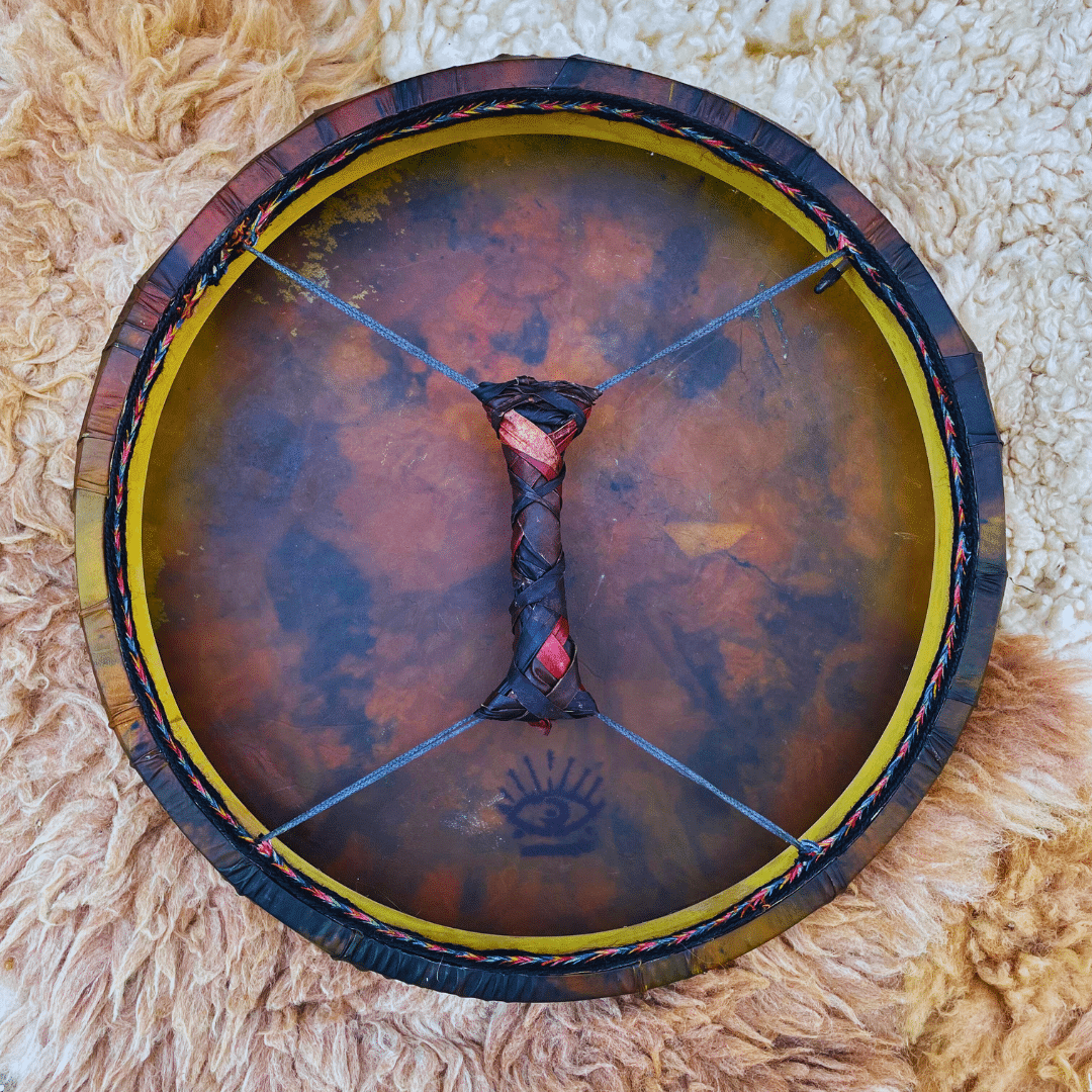 HENNA tunable shamanic drum (47 cm): Made of goatskin with carved wooden frame - Powerful and authentic sound