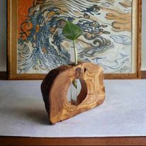 Vase hydroponique en bois d'olivier naturel, artisanal et écoresponsable