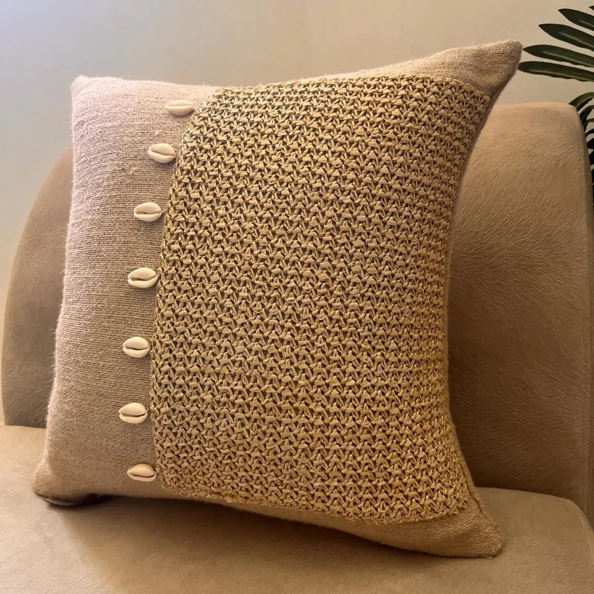 Coussin en jute naturelle et raphia - Une pièce