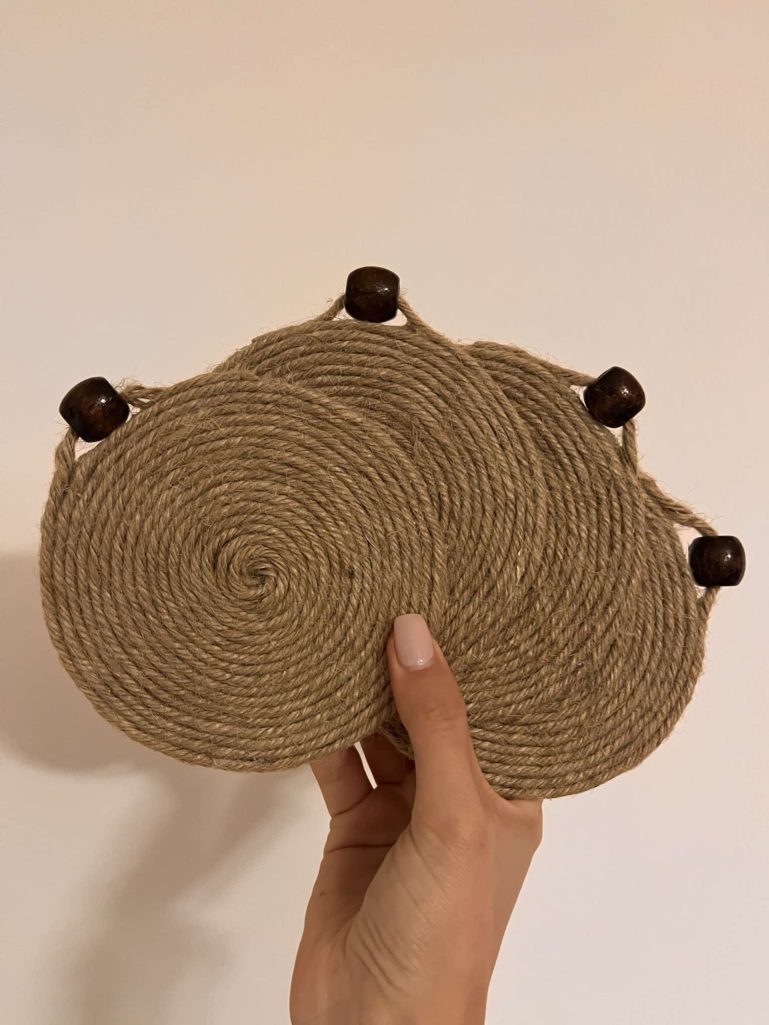 Lot de 6 pièces de sous-tasse en jute avec perle en bois