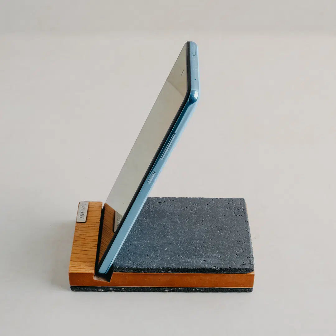 Support téléphone en béton et bois (Gris charbon, Gris béton ou Blanc)