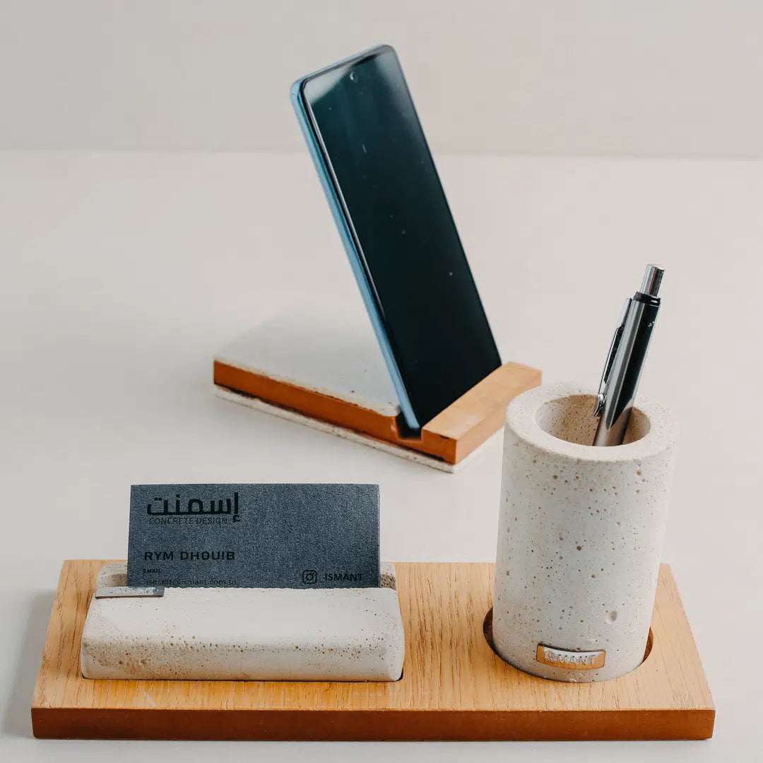 Support téléphone en béton et bois (Gris charbon, Gris béton ou Blanc)