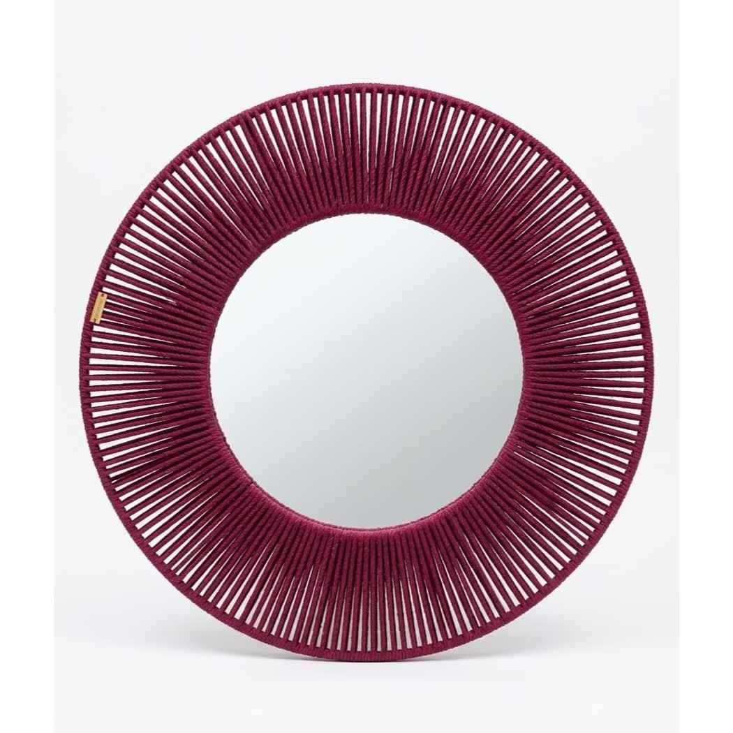 Miroir rond décoratif avec encadrement en corde – Disponible en gris, beige et bordeaux