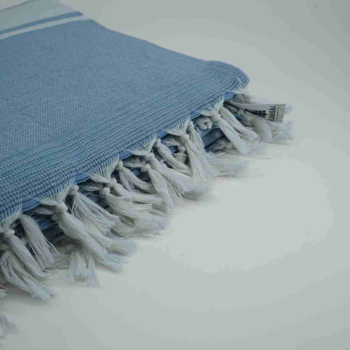 Fouta éponge bleue rayée blanche en coton haut de gamme (1 x 2 m)