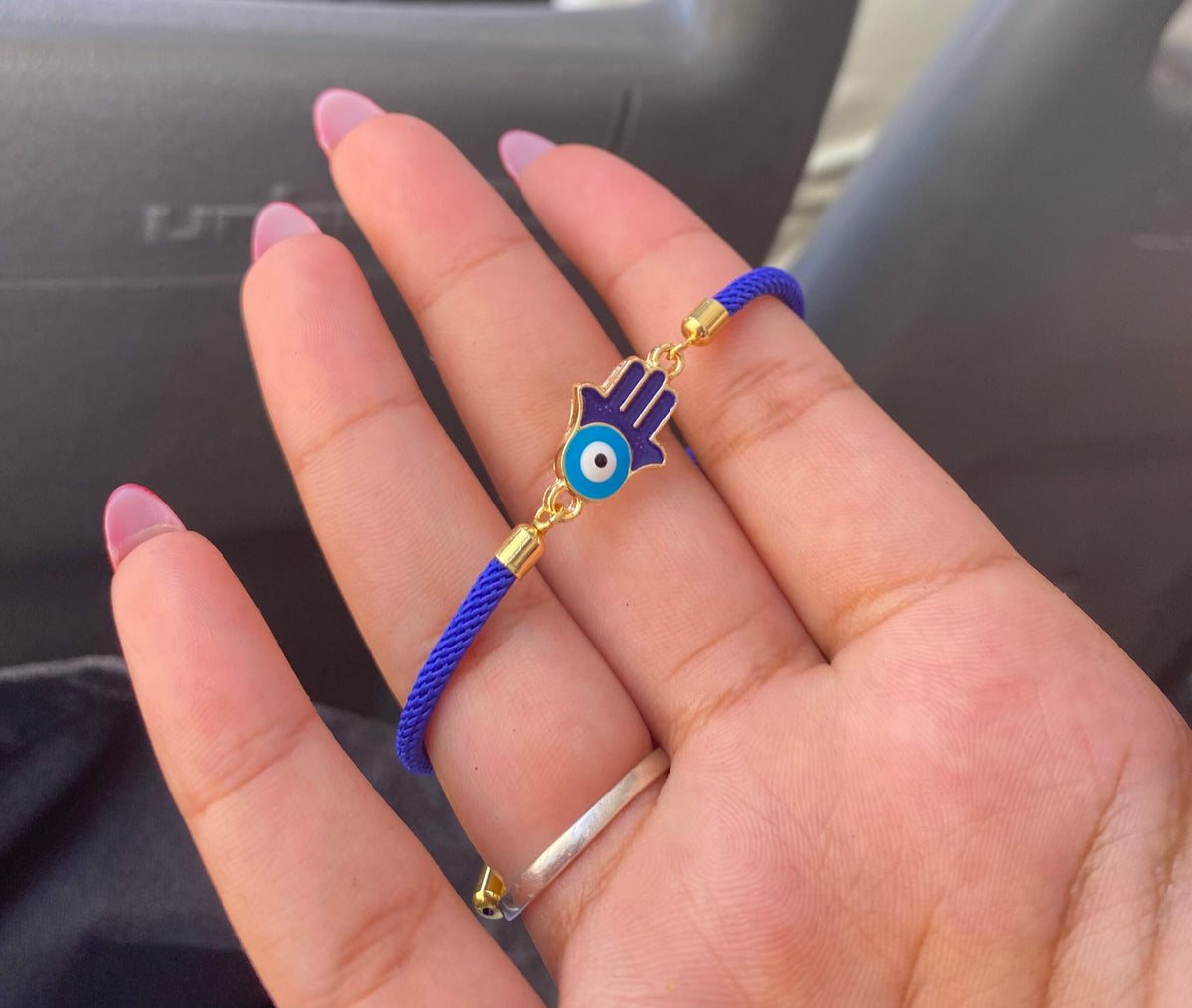 bracelet khomsa en coudre bleu fait main
