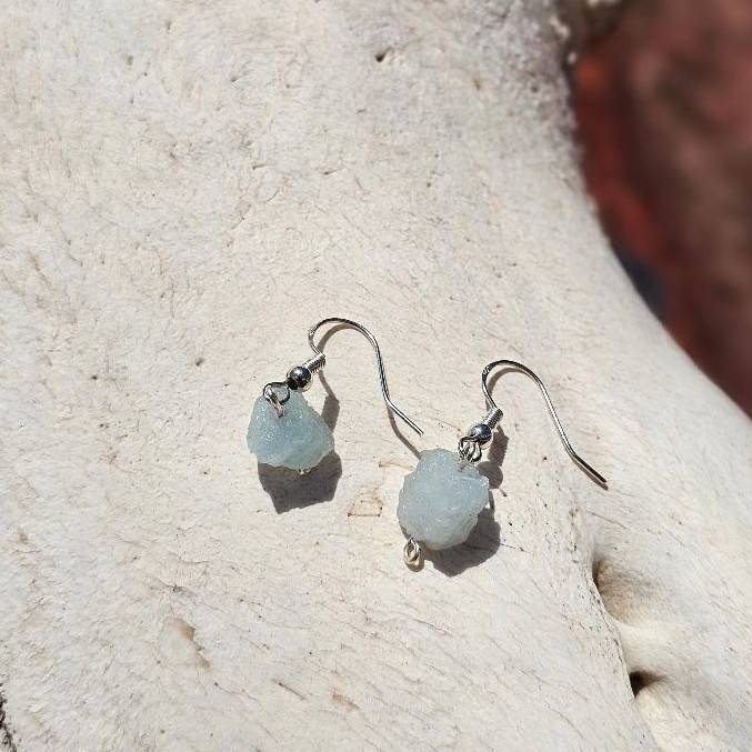 Boucles d'oreilles argent aigue marines brutes élégance unique