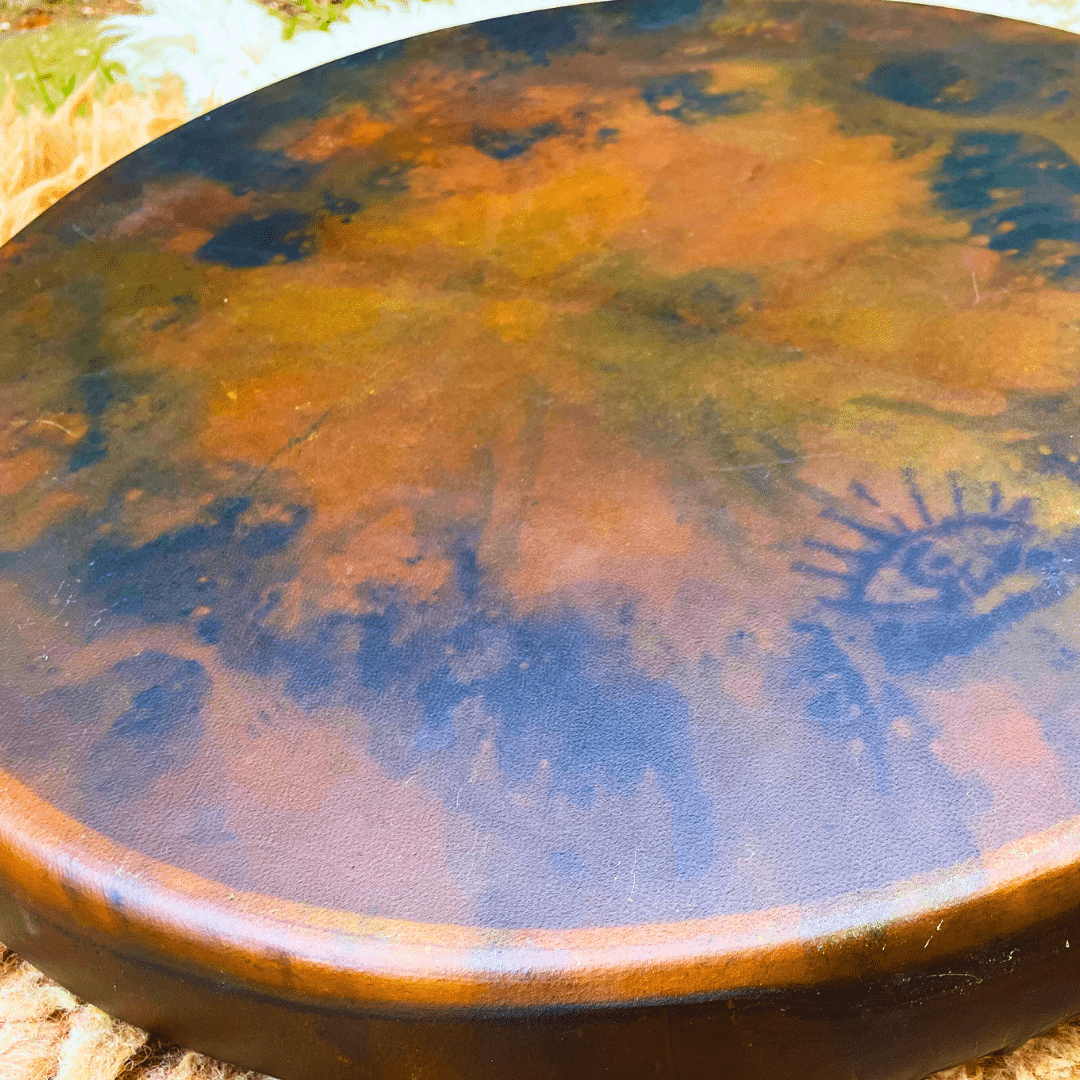 HENNA tunable shamanic drum (47 cm): Made of goatskin with carved wooden frame - Powerful and authentic sound