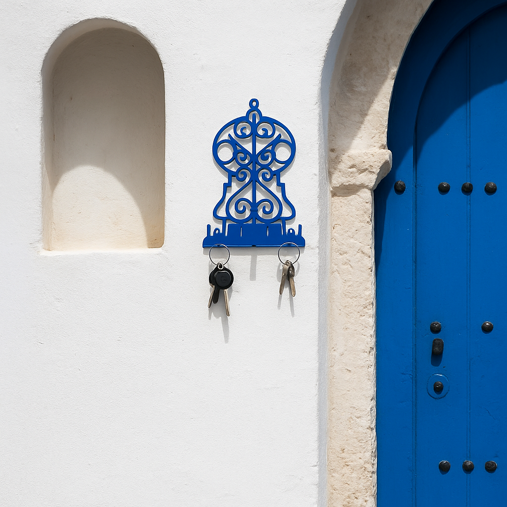 Porte-clés mural en métal bleu