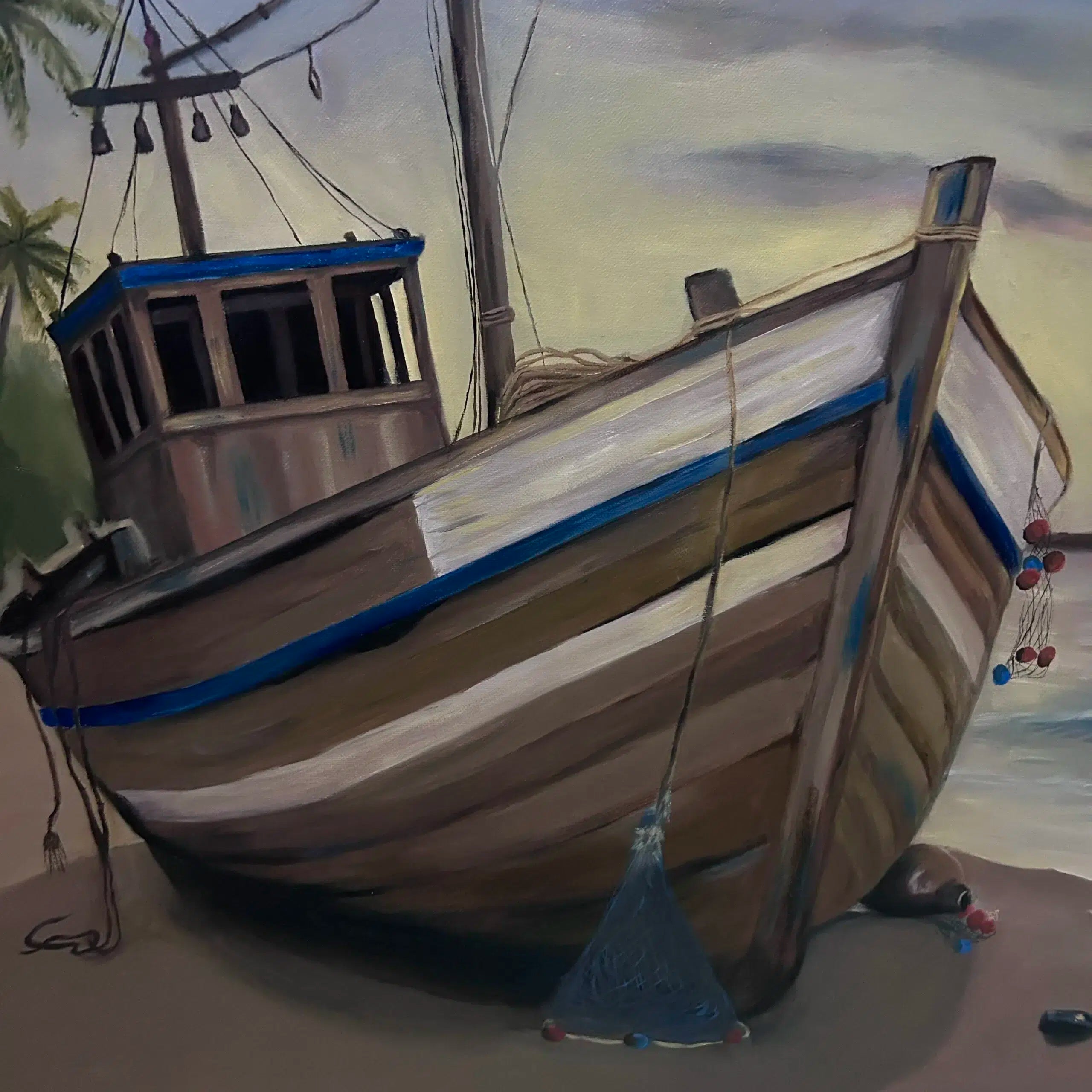 Tableau Décoratif en Toile de Coton - Épave au Crépuscule Mélancolique