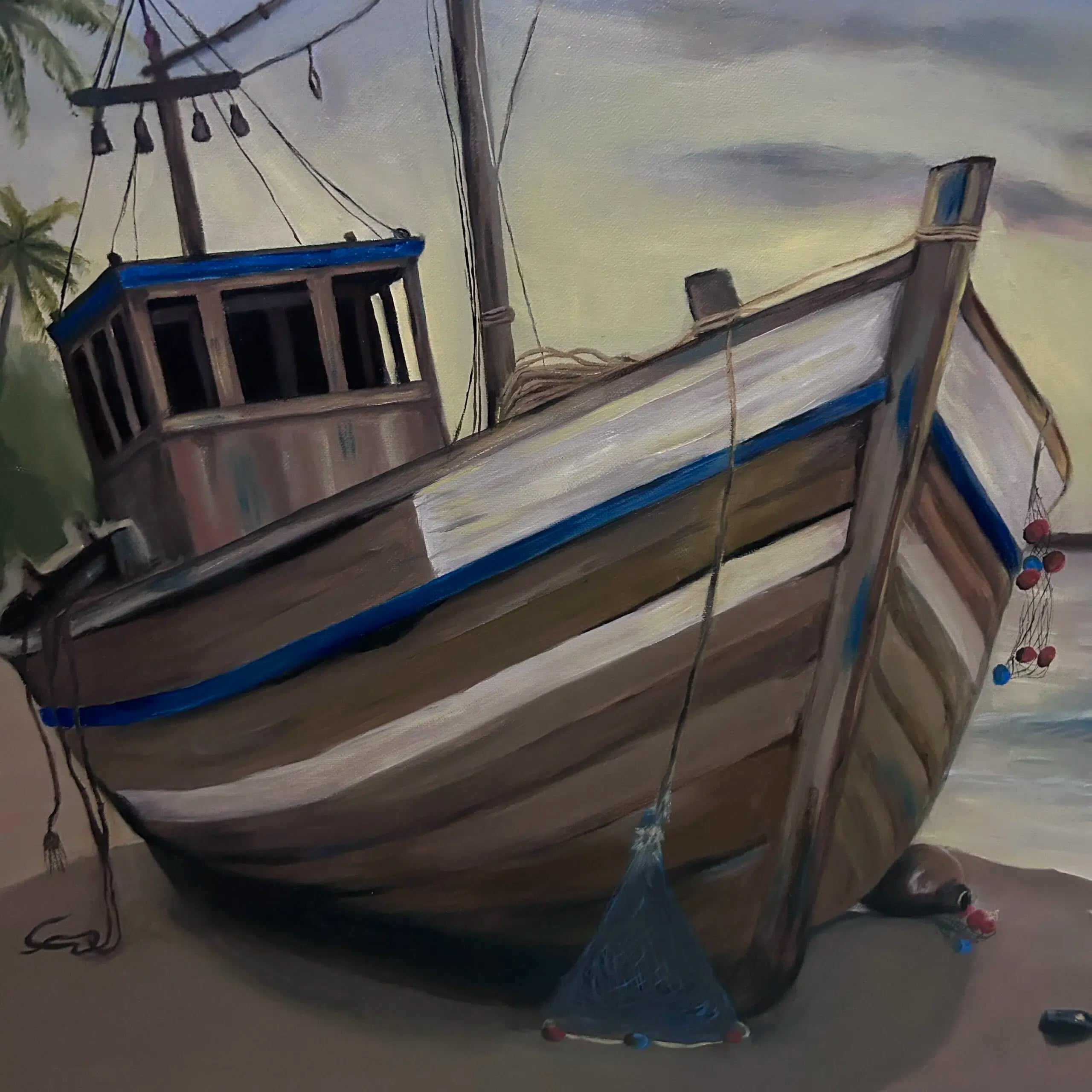 Tableau Décoratif en Toile de Coton - Épave au Crépuscule Mélancolique