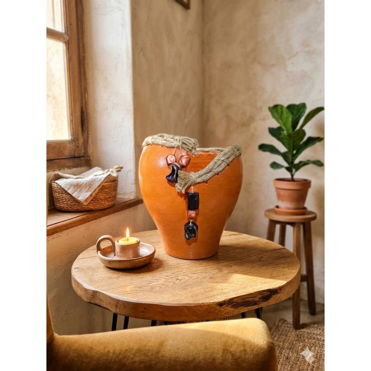 Vase africain orange 30 cm de hauteur pour une déco unique et élégante