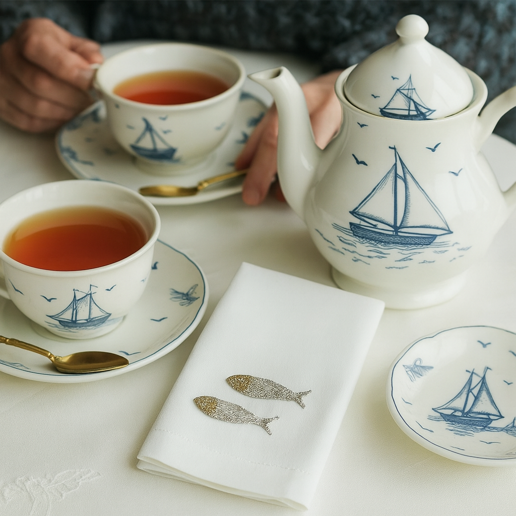 Serviettes à thé brodées poissons pour une table élégante