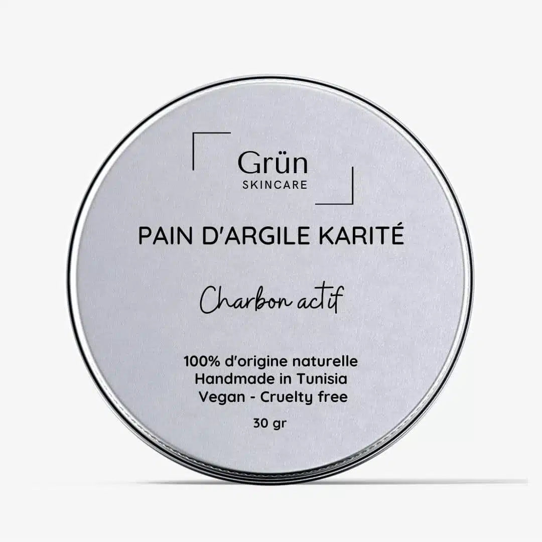 Pain d'argile Karité, Charbon actif - Peaux Grasses Anti acné - 30 gr