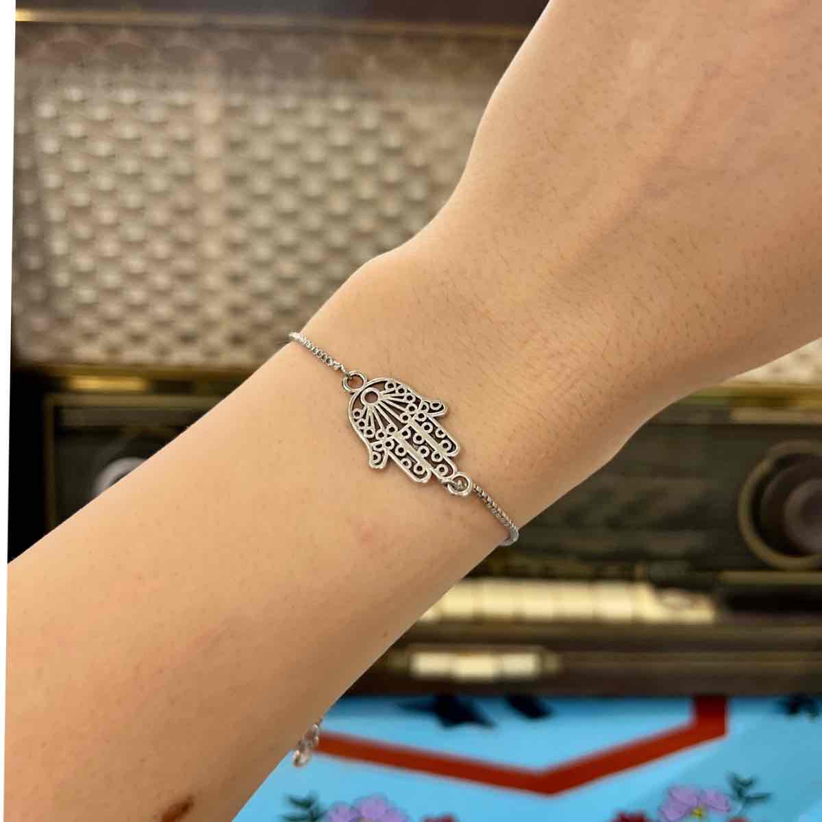 Bracelet argent ajustable motif khomsa inoxydable exclusif