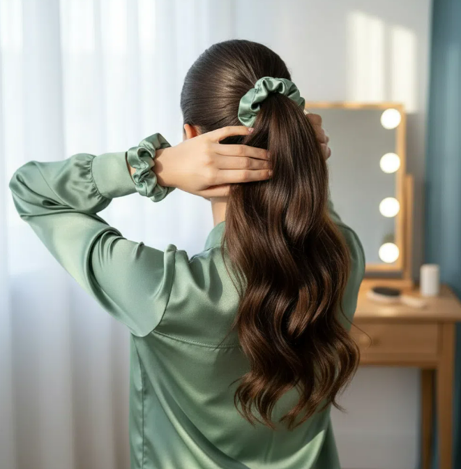 satin cheveux luxe pour un sommeil apaisant et soyeux vert d'eau