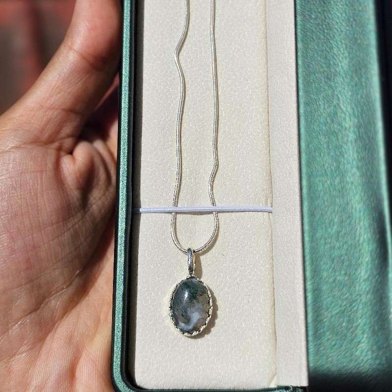 collier argent 925 et agate mousse unique qualité premium