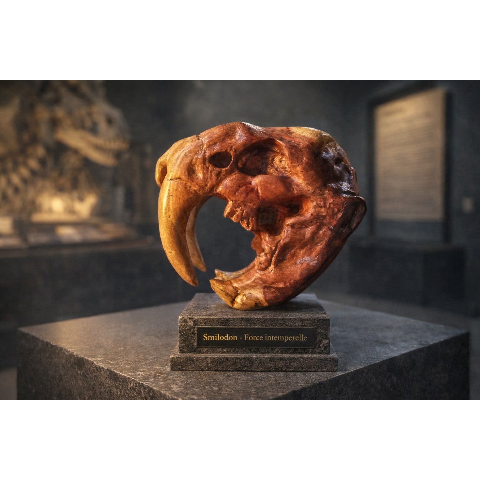 sculpture bois Crâne de Smilodon en bois noble unique premium