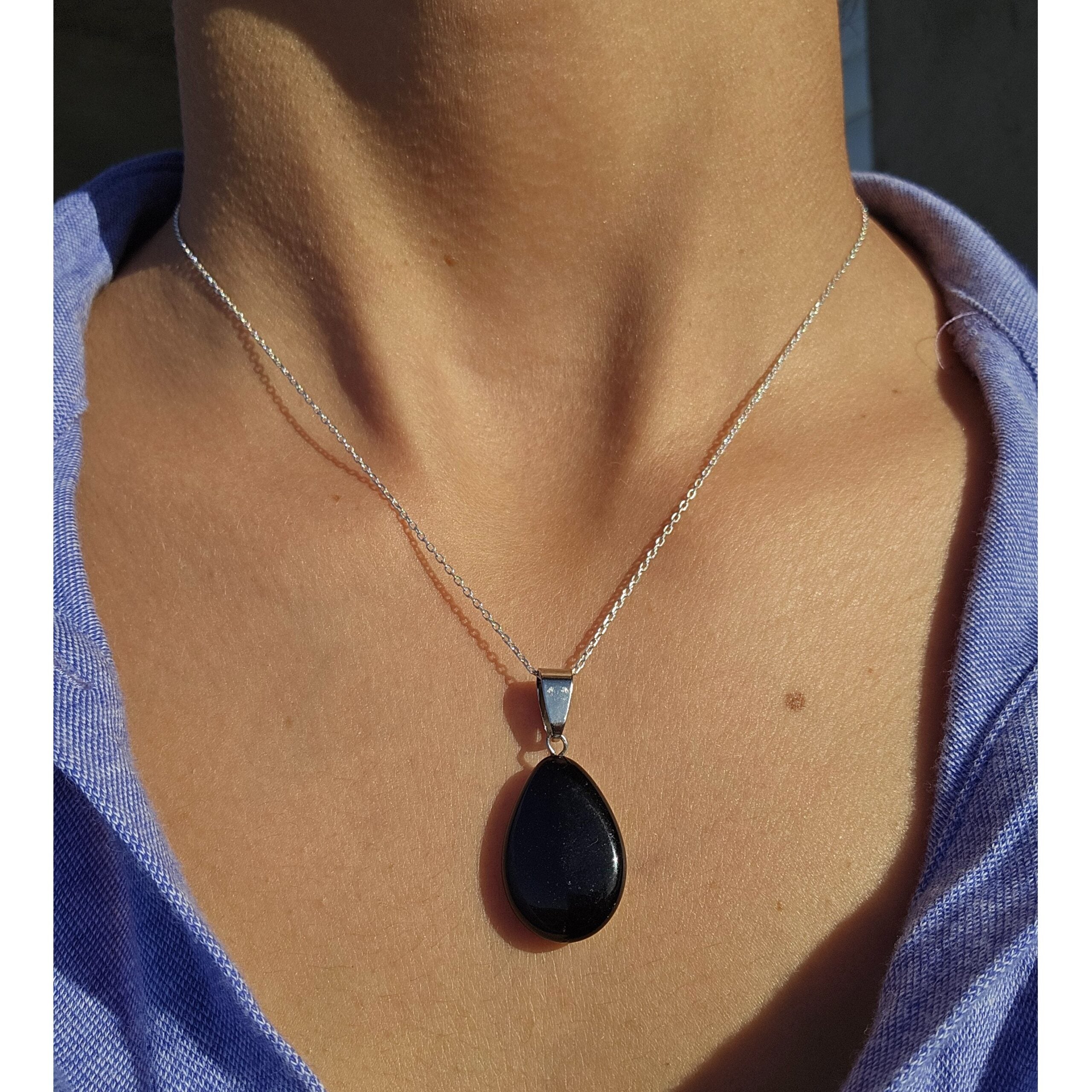 Collier Élégance Noir - Obsidienne et Argent 925, Protection Intemporelle