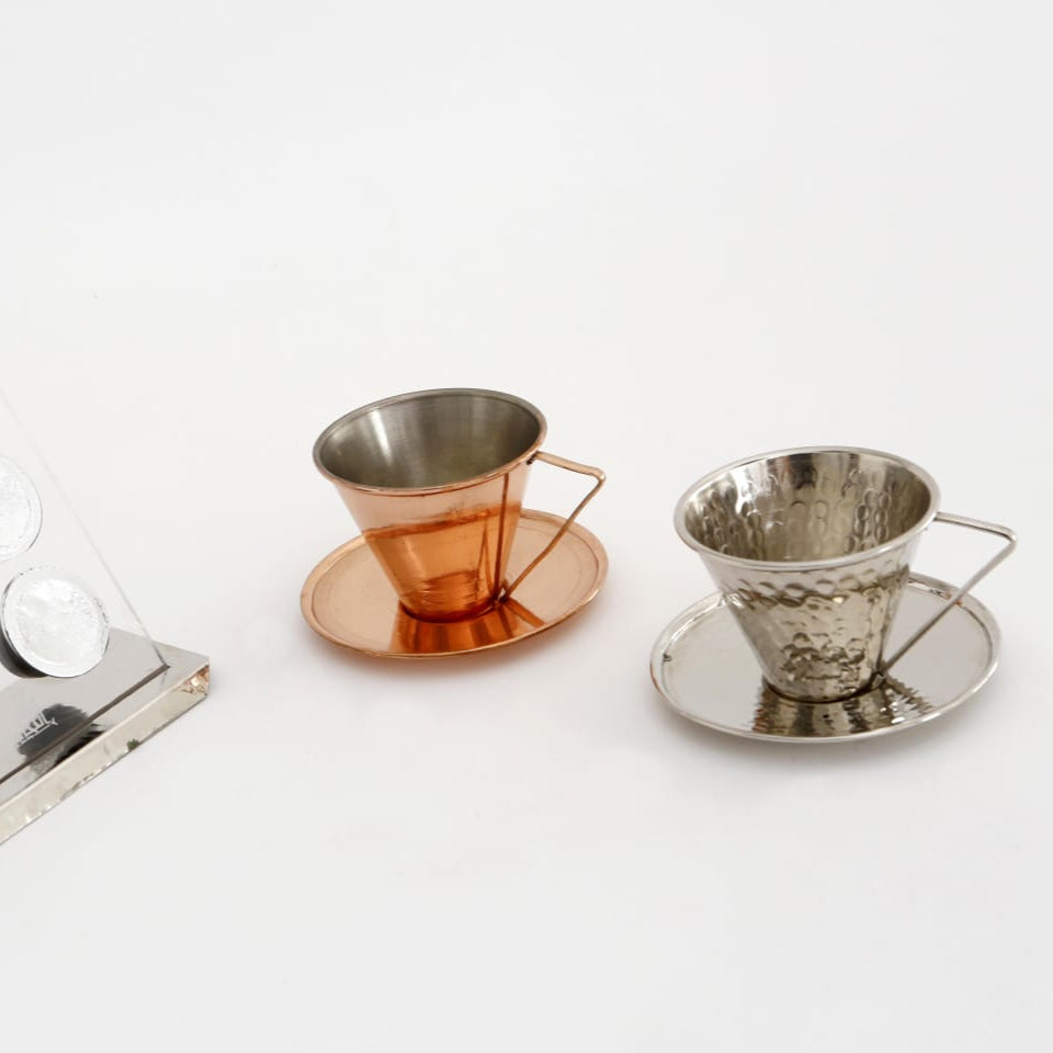 Coffret Nespresso cuivre – 2 tasses & support capsules chic