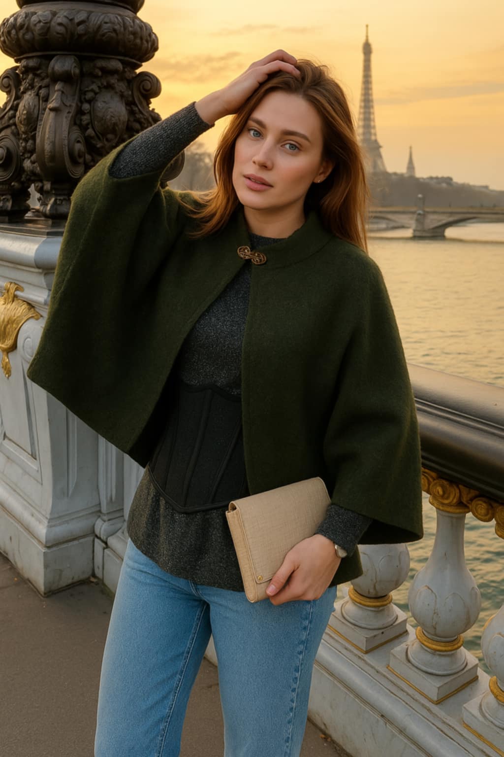 cape Eclat d'olive size S en laine fin