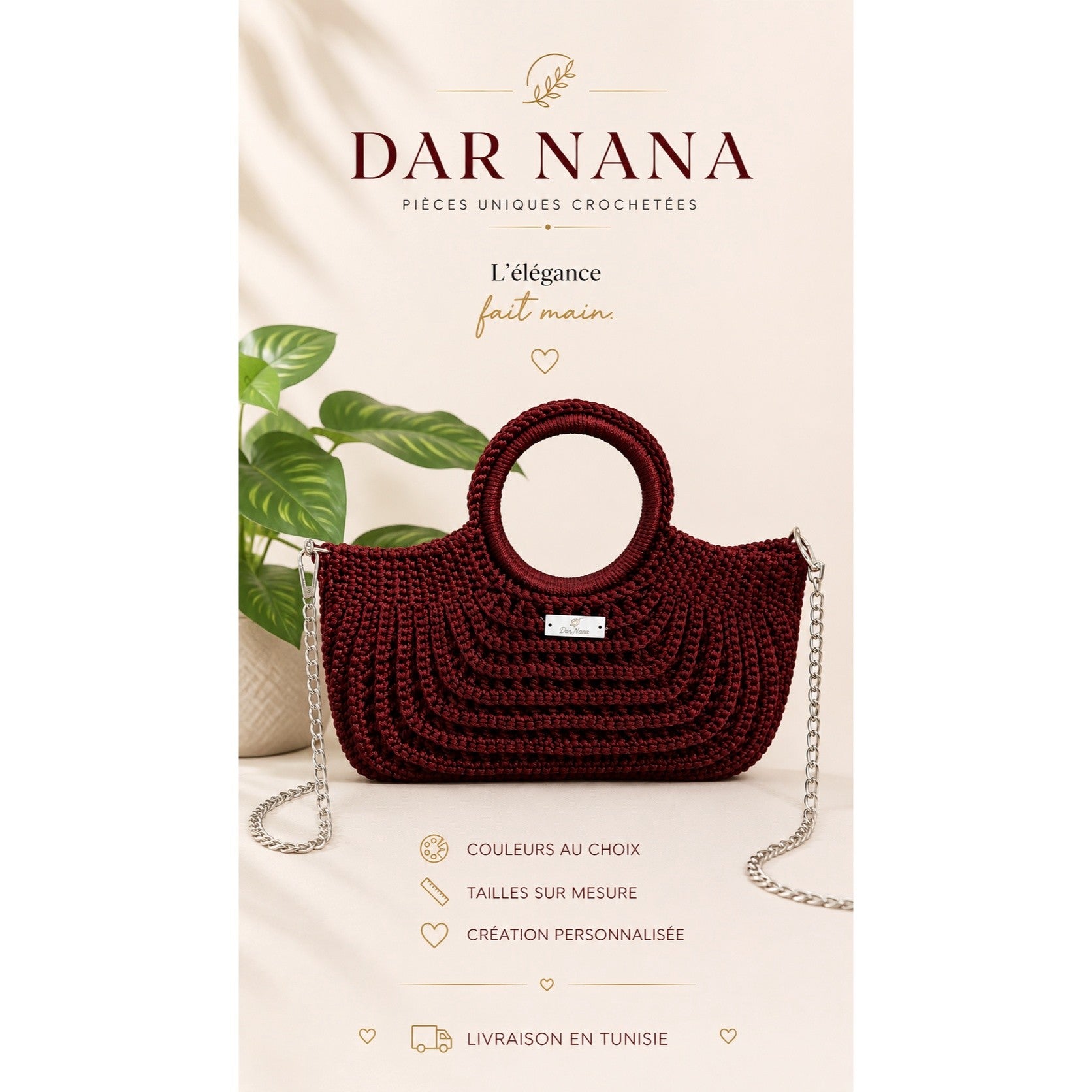 Sac bourgogne en crochet chic pour un style unique et tendance