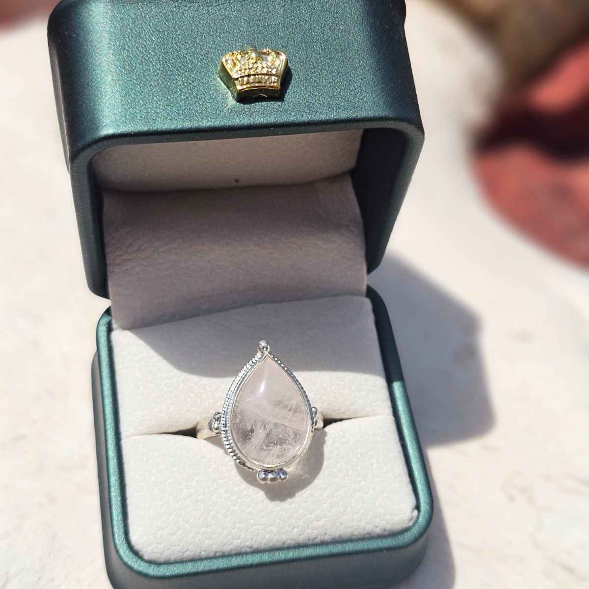 Bague Rose Quartz en argent 925 massif ajustable