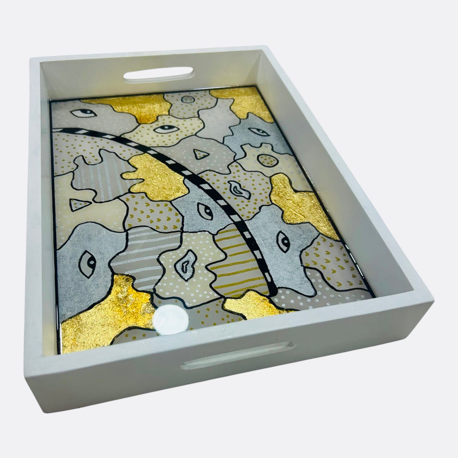 Plateau rectangulaire bois avec fond artistique 25 X 35 cm