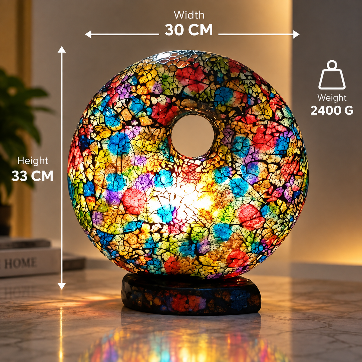 Lampe à Poser Annulaire en Mosaïque de Verre Artisanale