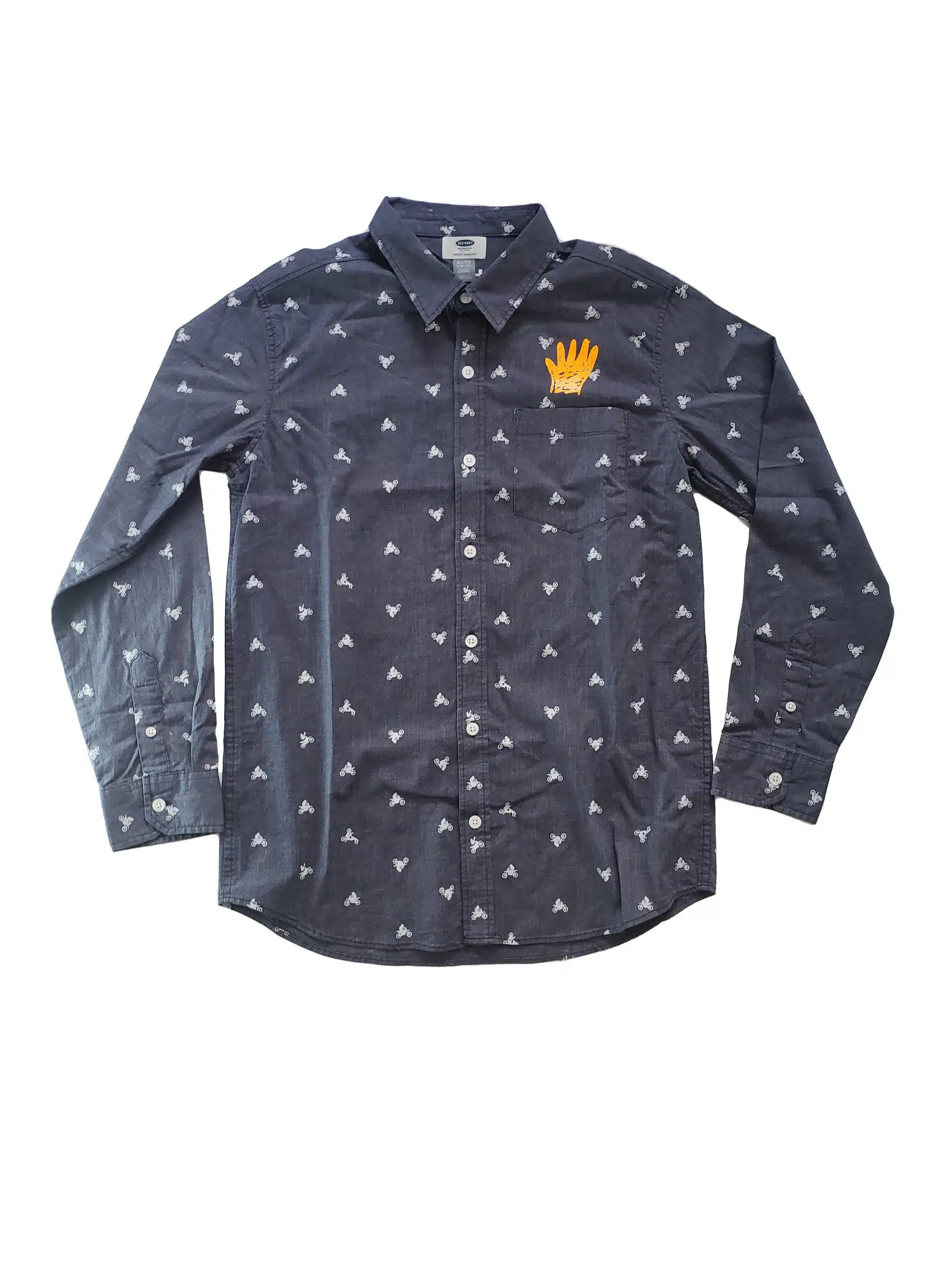 Chemise upcyclé à motifs de moto avec sérigraphie main