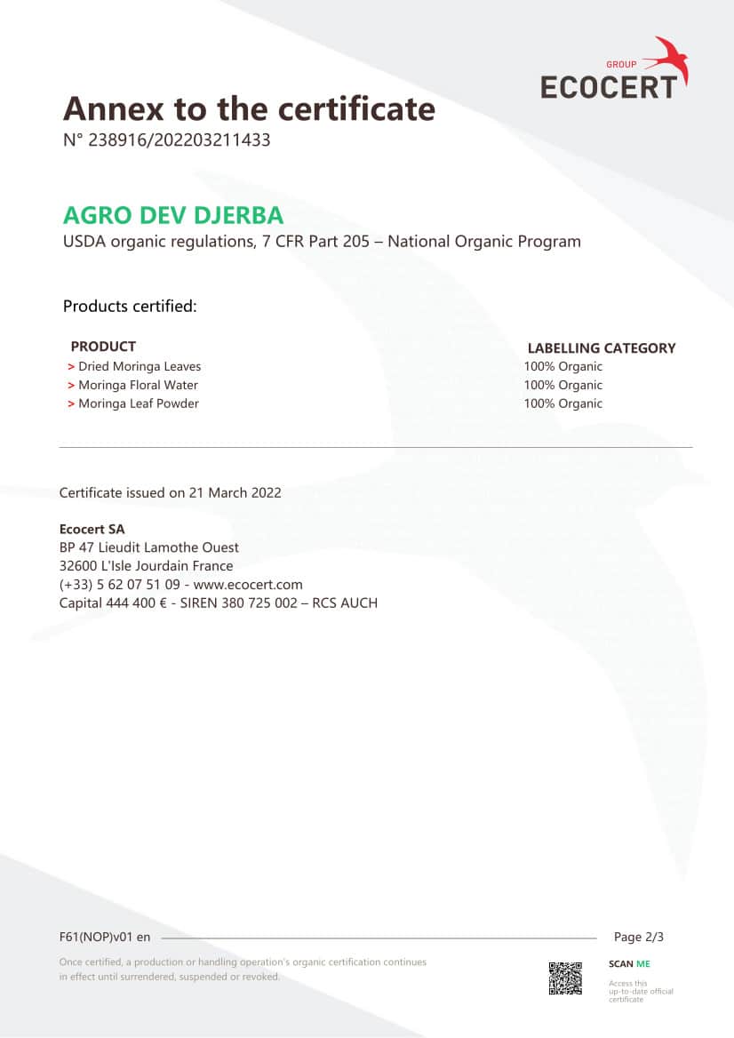Certified Organic Moringa Powder