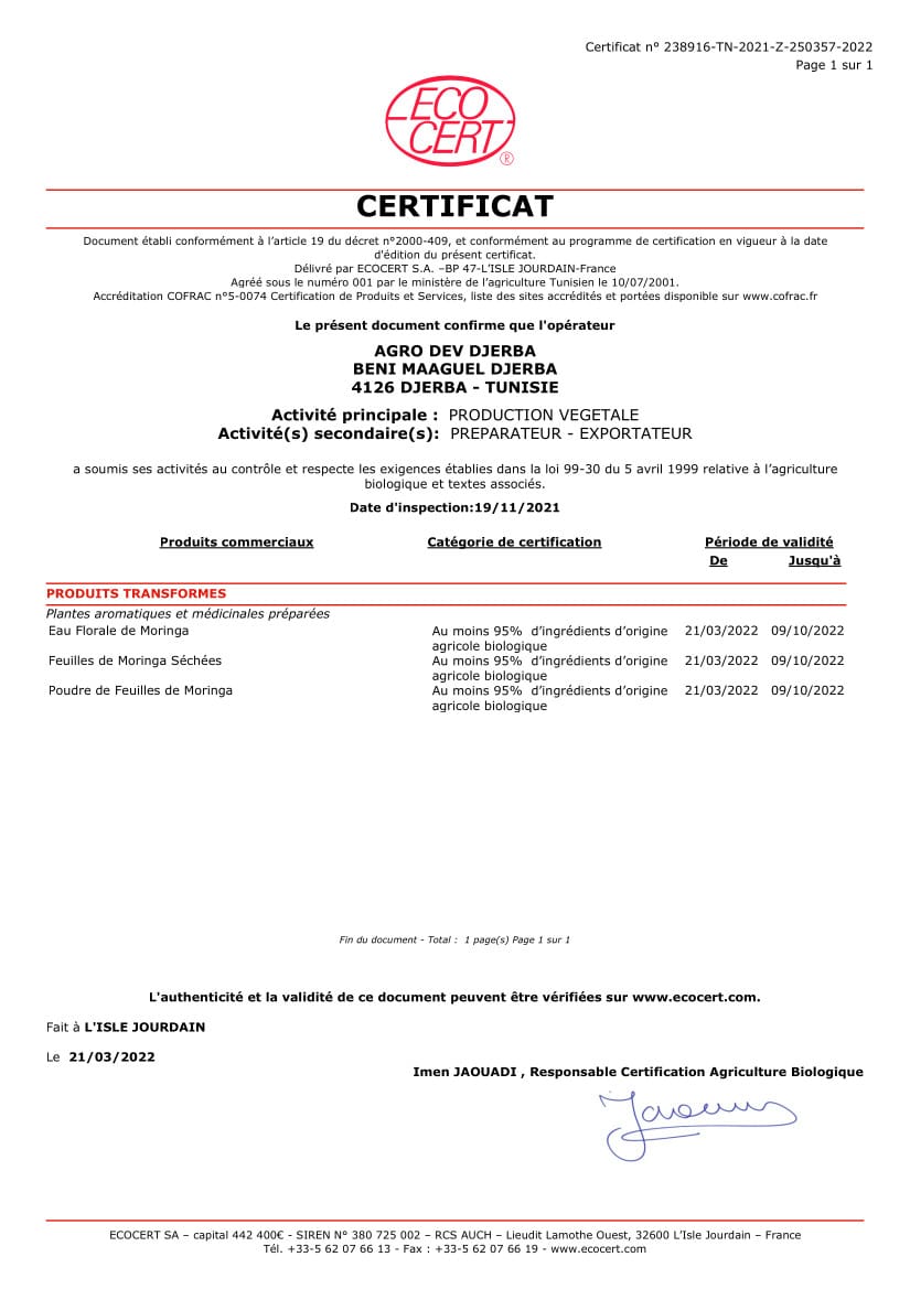 Certified Organic Moringa Powder