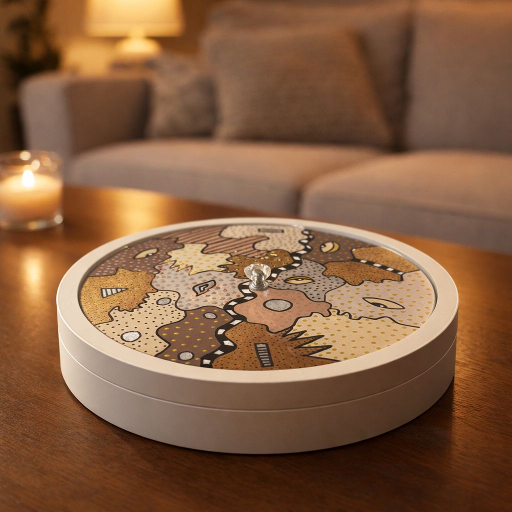 Boite en bois avec couvercle en plexi - Pièce artistique peinte à la main- Motifs beige et doré