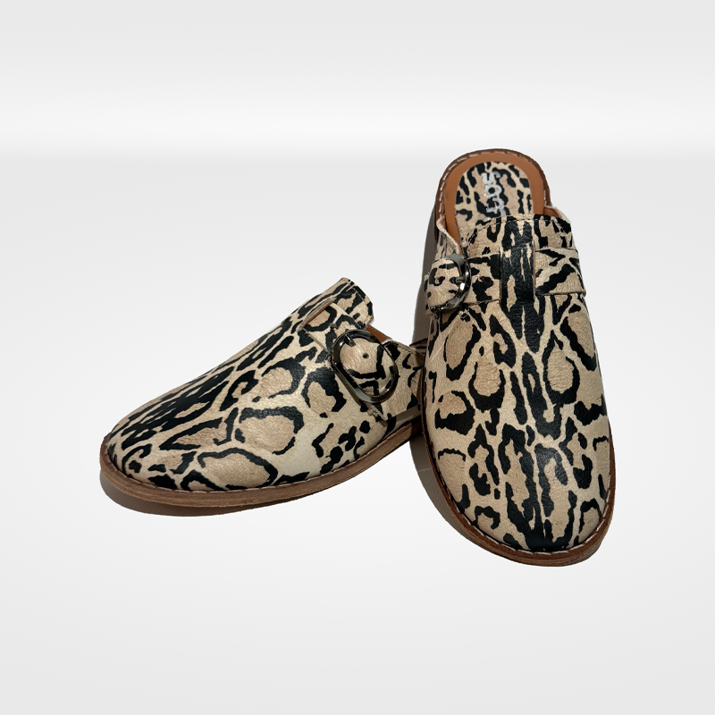 Babouche cuir ANIOTA léopard : Élégance upcyclée irrésistible