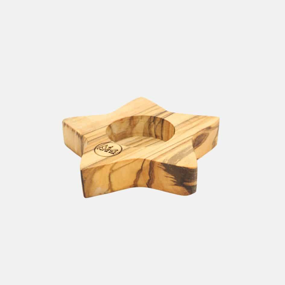 Porte bougie en bois d'olive étoile