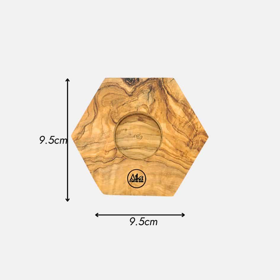 Porte-bougie hexagonal en bois d'olivier naturel, artisanal
