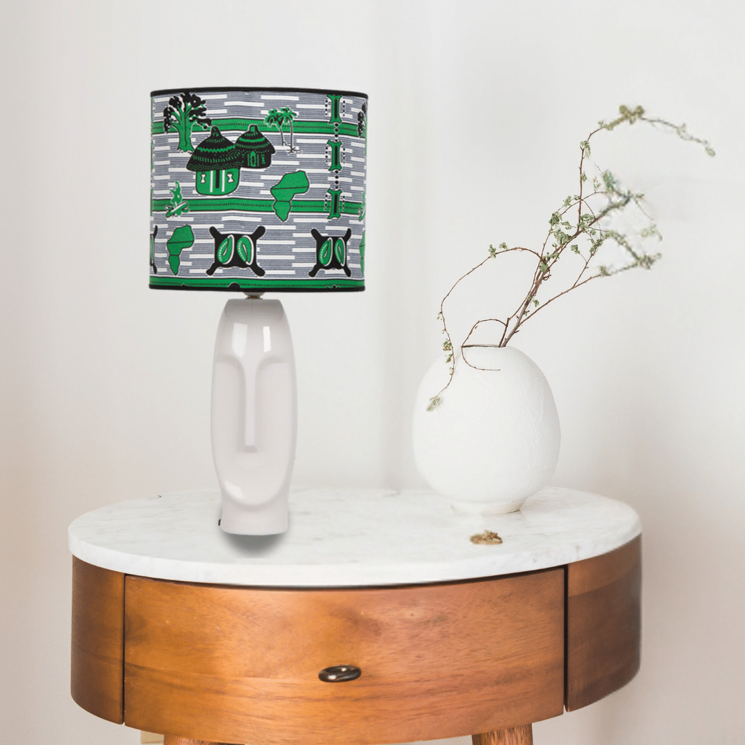 Erylia lampshade – Ethnic design in African wax and ceramic base (54cm × 25cm)