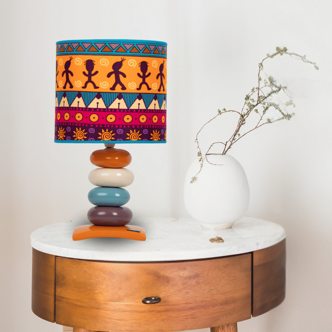 Taliare lampshade – Ethnic design in African wax and ceramic (40cm × 20cm)