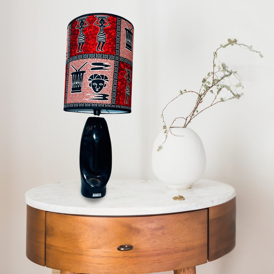 Miora Handmade Lamp Shade - Ethnic Design in African Wax and Ceramic (53 × 28 cm)