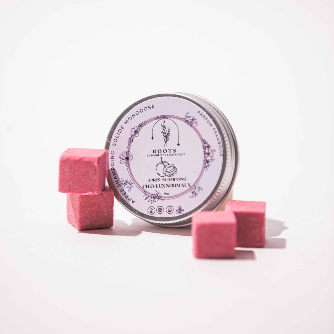 12 cubes d'après-shampoing solide framboise rouge rose pour cheveux gras