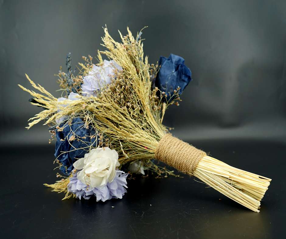 Blue-purple wedding flower bouquet