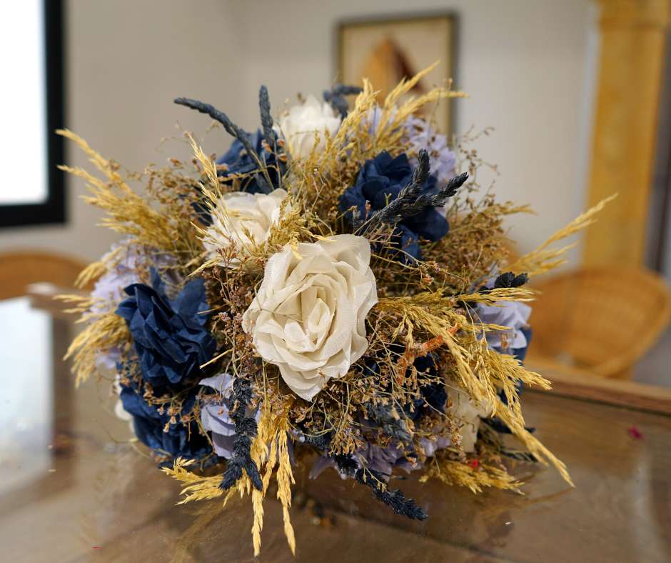 Blue-purple wedding flower bouquet
