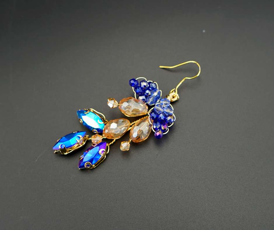 Bridal earrings, blue color, long model